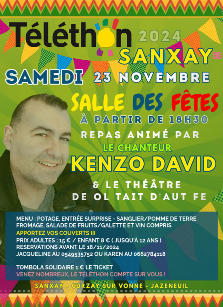 Samedi 23 Novembre 2024 Soirée Téléthon à Sanxay (86) avec Kenzo David